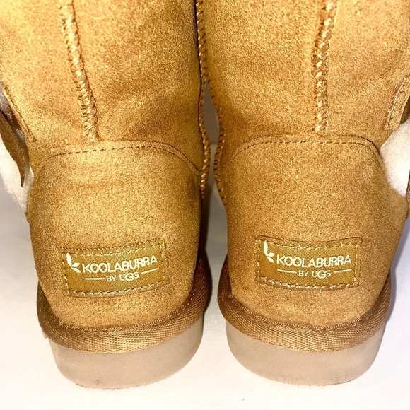 Koolaburra by UGG Tall Boots Chestnut Suede Leather Faux Fur Pom Pom Size 8 - Picture 5 of 13